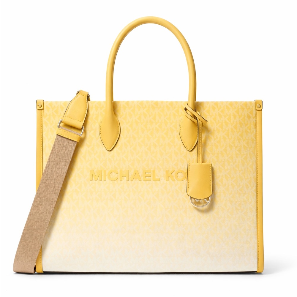 Michael Kors Mirella Ombre Logo Tote Lemon Yellow structured Crossbody Tote New - Picture 8 of 8